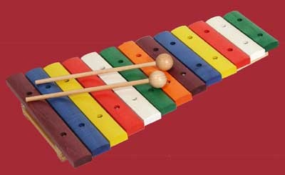 Xylophon, 13 Klangplatten aus Ahorn, bunt