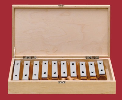 Satz, Klangbausteine aus Buche, Klangplatten aus Aluminium, in Holzbox