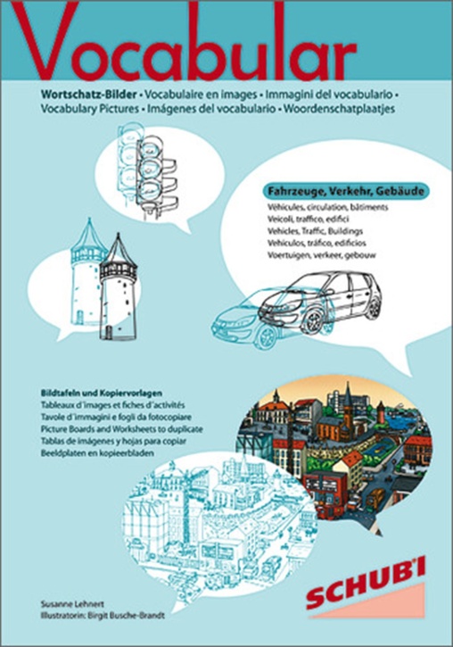 Vocabular Wortschatzbilder - Kopiervorlage - Fahrzeuge, Verkehr, Gebäude
