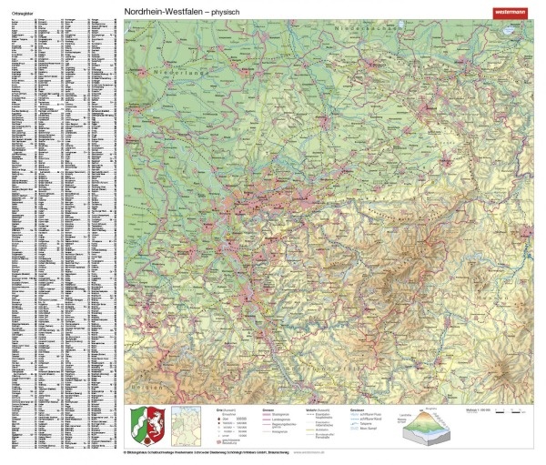 Handkarte (im 10er Set) Nordrhein-Westfalen, physisch/politisch Handkarte (im 10er Set) Nordrhein-Westfalen, physisch/politisch