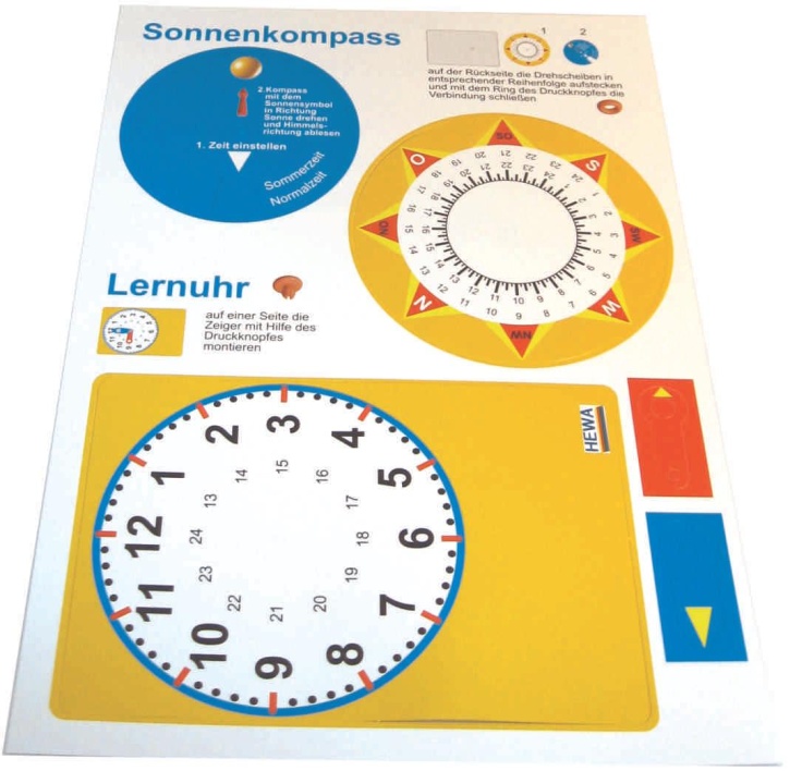 Bastelbogen Lernuhr und Sonnenkompass