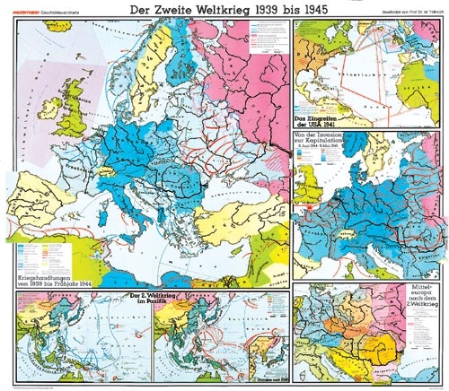 Wandkarte Der Zweite Weltkrieg, 220x190 cm