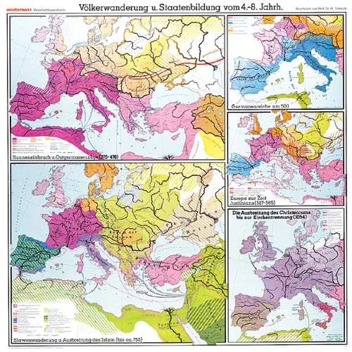 Wandkarte Völkerwanderung u. Staatenbildung, 200x205 cm