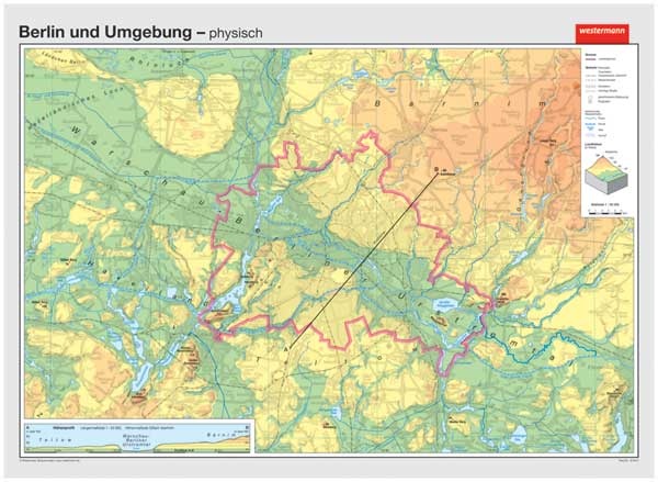 Wandkarte Berlin, physisch/politisch, 202x147 cm