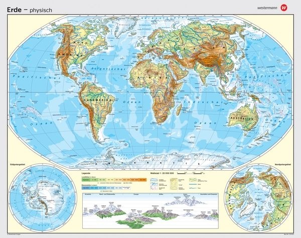 Wandkarte Die Erde, physisch,politisch, 186x150 cm