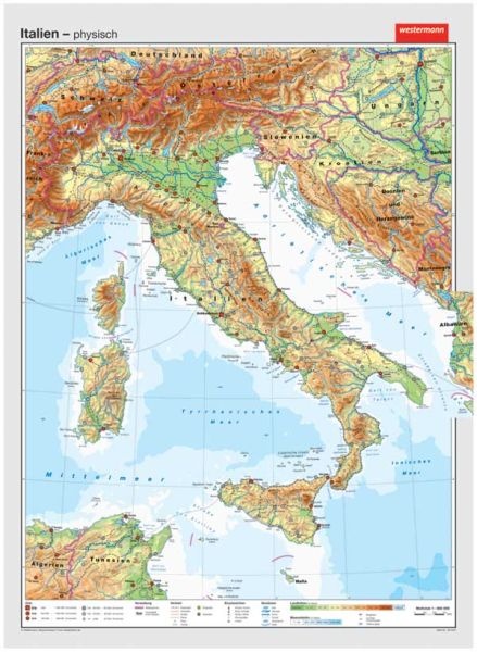 Wandkarte Italien, physisch/politisch, 147x202cm