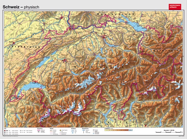 Wandkarte Schweiz, physisch, 193 x 144cm Wandkarte Schweiz, physisch, 193 x 144cm
