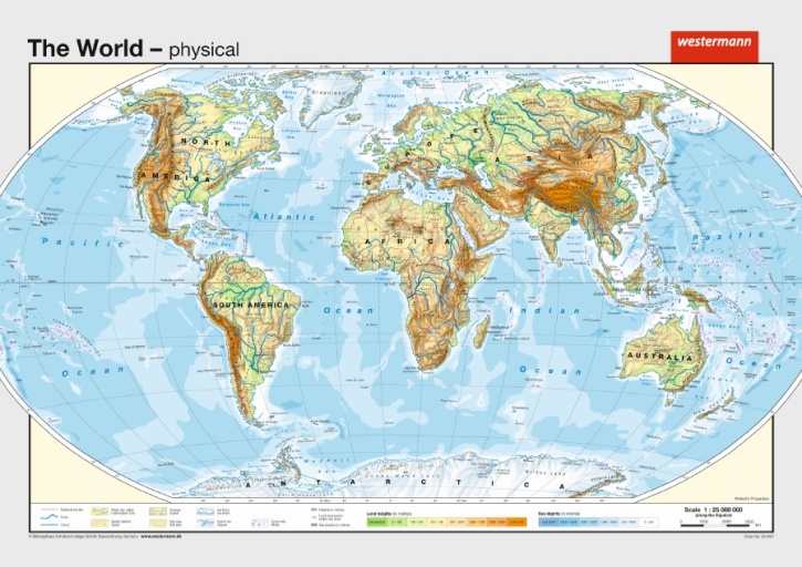 Wandkarte Die Erde, physisch, englische Ausgabe, 140x100 cm