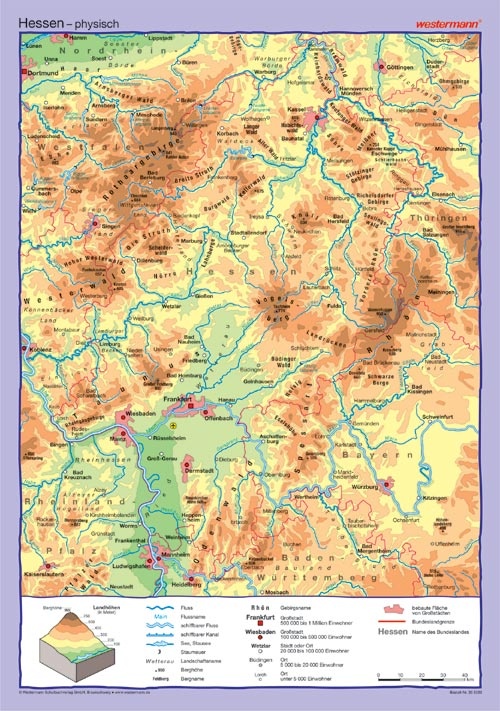 Posterkarte Hessen, physisch/politisch, 100x70 cm