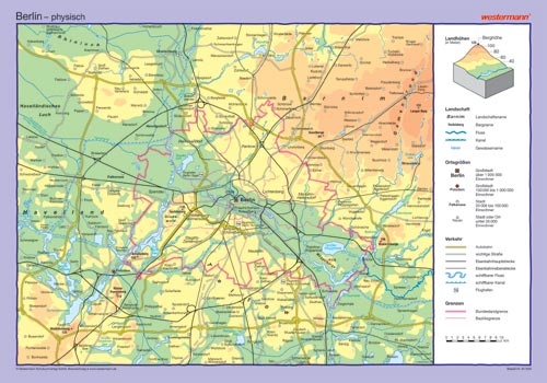 Posterkarte Berlin, physisch/politisch, 100x70 cm
