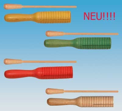 Guiro aus Buche natur, gerillt, mit Scraper