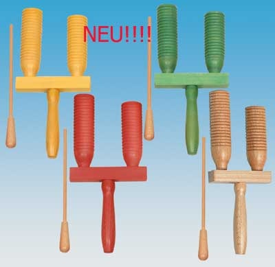 Guiro doppelt, aus Buche natur, gerillt mit Scraper