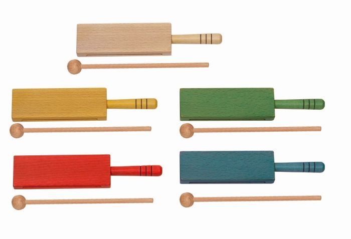 Holzblocktrommel, blau gebeizt