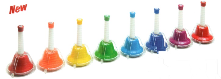 Kombiglocken, bunt, 8 Stück, mit Griff, Töne c3-c4