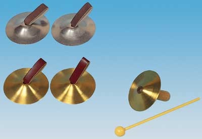 Cymbel auf Haltestab, Ø 6,7 cm, Messing mit Schlägel