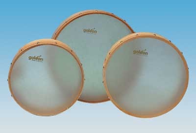 Tamburin aus Holz, Naturfell, Ø 25 cm, mit Schlägel