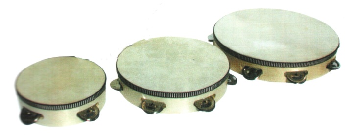 Tamburin aus Holz, Naturfell, Ø 20cm, 6 Paar Schellen