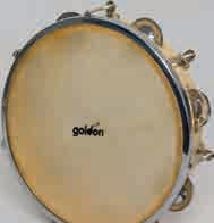 Rahmentrommel aus Holz, Naturfell, spannbar, Ø 20 cm, mit 6 Schellen