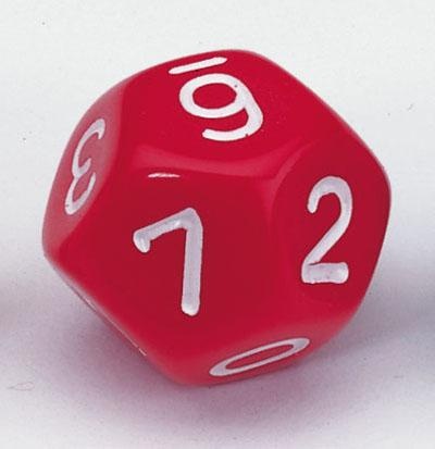Zwölfflächige Schulwürfel 0-10 und Joker, rot Zwölfflächige Schulwürfel 0-10 und Joker, rot