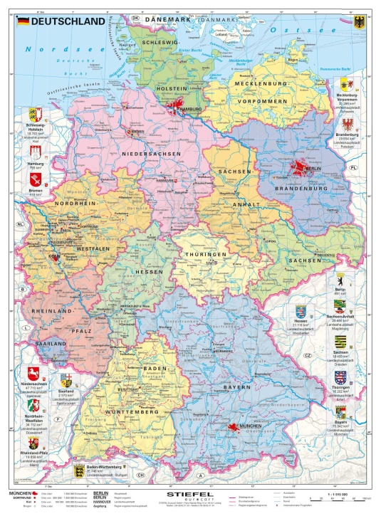 Wandkarte Deutschland, politisch, Format: 120 x 160cm