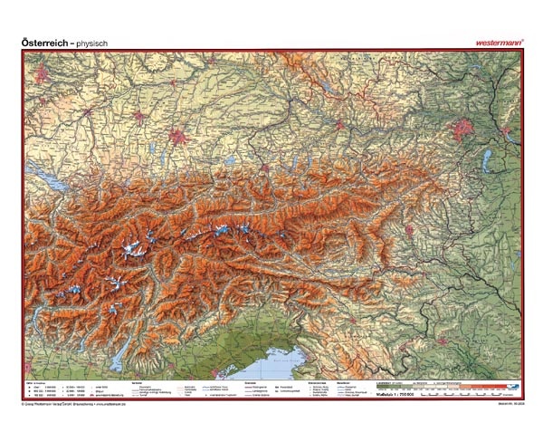 Posterkarte Österreich, physisch, 89 x 65 cm, 1:750 000