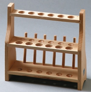 Reagenzglasgestell, Holz, 12 Gläser, bis 18 mm Ø