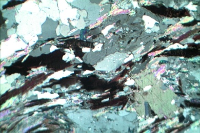 Gneis mit Sillimanit, Gesteinsdünnschliff Dauerpräparat