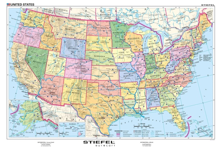 Wandkarte USA, politisch, englische Ausgabe, 190 x 140 cm