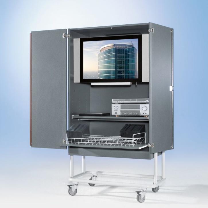 Zweitüriger TV-Wagen mit 1 Rollauszug und Fach