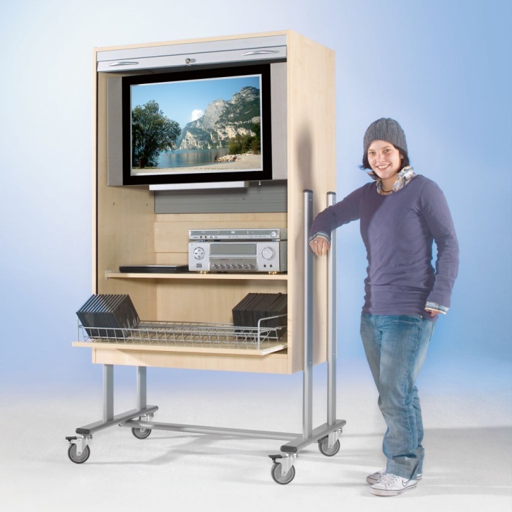 TV-Wagen mit Rollo, 1 Rollauszug und Fach