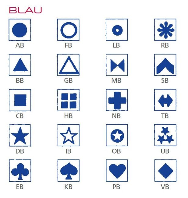 Symbolbogen für Kippmagnete, selbstklebend, 600 Symbole, blau