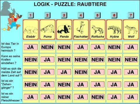 Transparentsatz Logik-Puzzle, Raubtiere