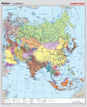 Wandkarte Asien, physisch/politisch, 147x180 cm