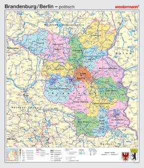 Wandkarte Brandenburg, physisch/politisch, 147x169 cm