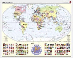 Wandkarte Die Erde, physisch,politisch, 186x150 cm