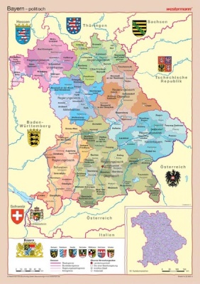 Posterkarte Bayern, physisch/politisch, 100x70 cm