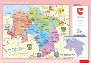 Posterkarte Niedersachsen, physisch/politisch, 100x70 cm