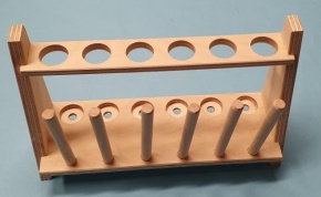 Reagenzglasgestell, Holz, 6 Gläser, bis 18 mm Ø